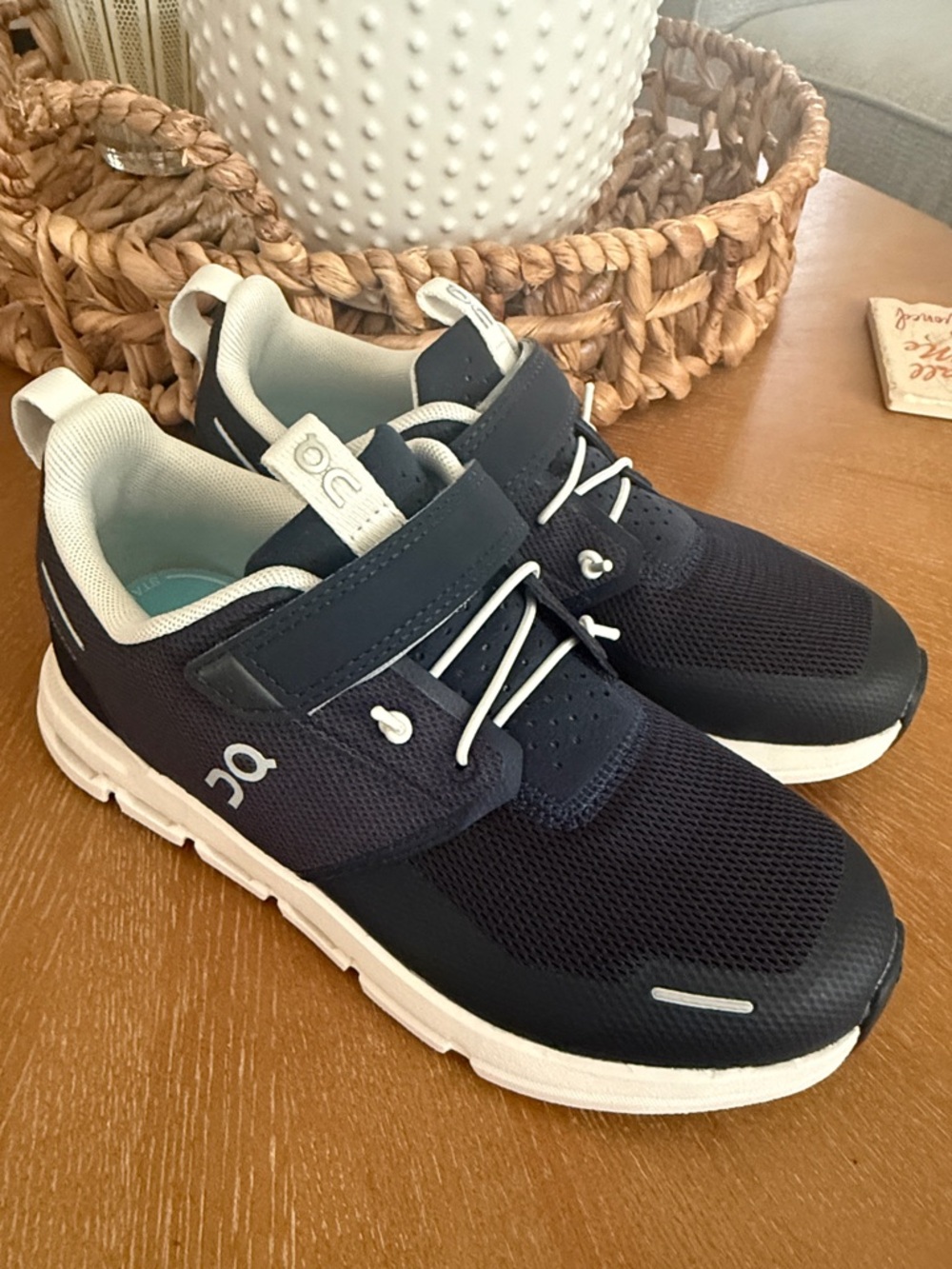 On Kids Navy and White Velcro Athletic Sneakers